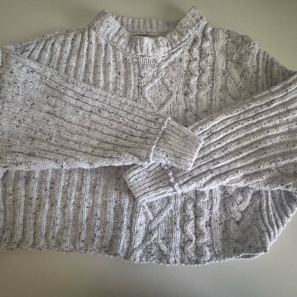 Free People Gray Ribbed Crew Neck Sweater